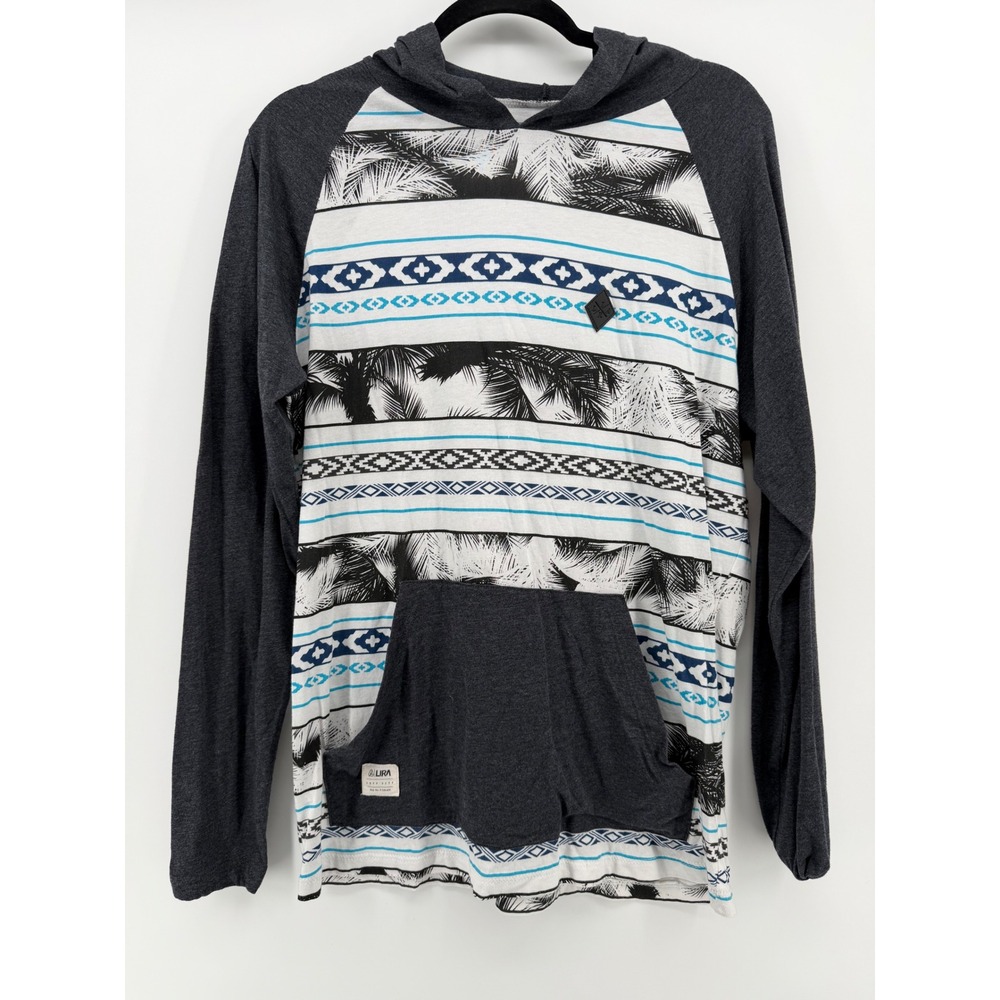 Lira Lightweight Hoodie Mens Small Gray Palm Tree Aztec Stripe Surf Skate‎ USA